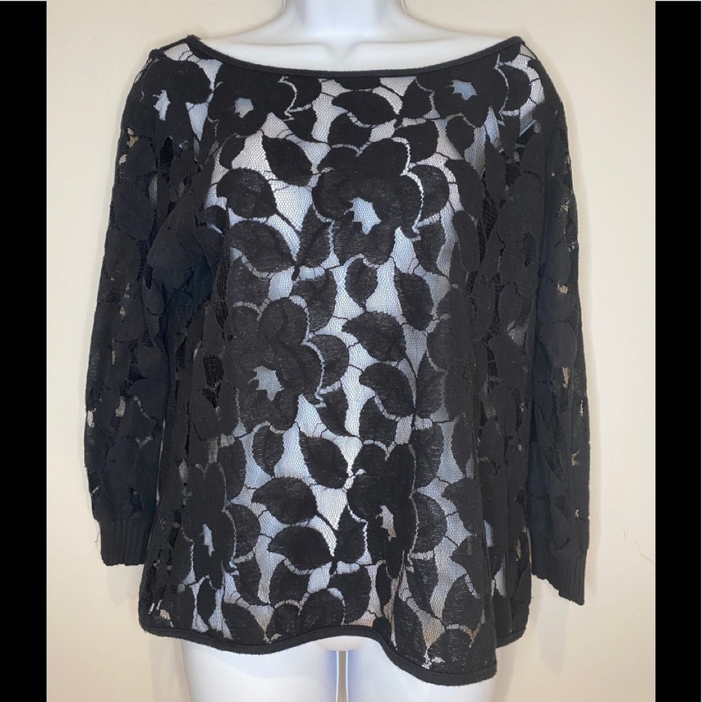 Anthropologie Floral Blouse, Black, Sz L, Great